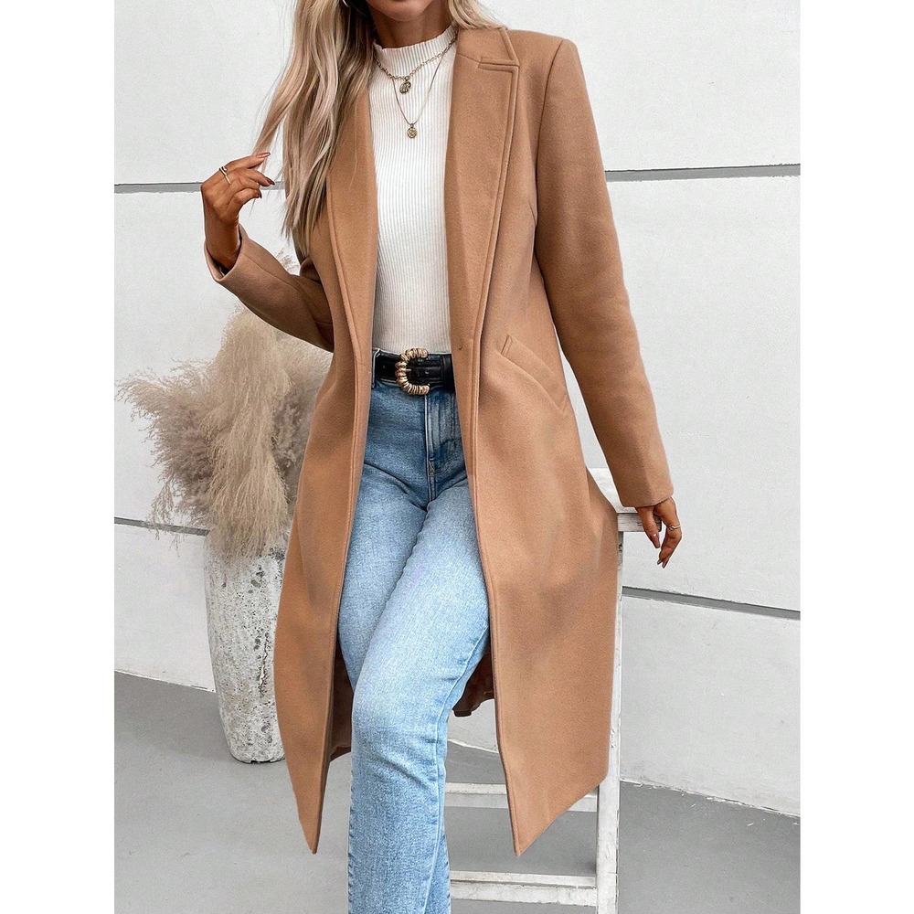 ❗️ preppy Lapel collar Single Button peacoat pea coat Overcoat camel tan - Picture 1 of 2